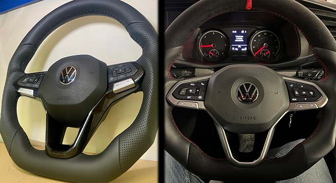 BadBoy steering wheel for Volkswagen Transporter T6.1, featuring custom stitching, fitted in Birmingham.